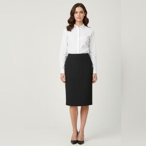 Classic Black Wool Pencil Skirt